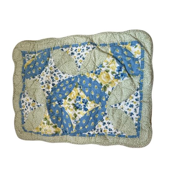 Laura Ashley Cottage Floral Quilted Pillow Sham Set Green Blue Yellow 20x26 - Picture 3 of 8